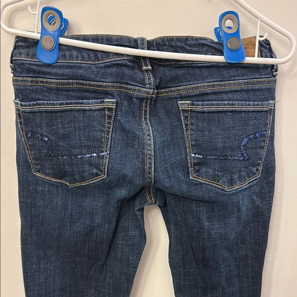 American Eagle Outfitters Dark Blue Sequin Back Pocket Jeans